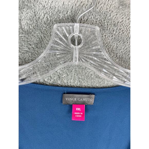 Vince Camuto Blue Ruffle Sheer Sleeve Chiffon V Neck Blouse 2X XXL Plus Size - Picture 12 of 16